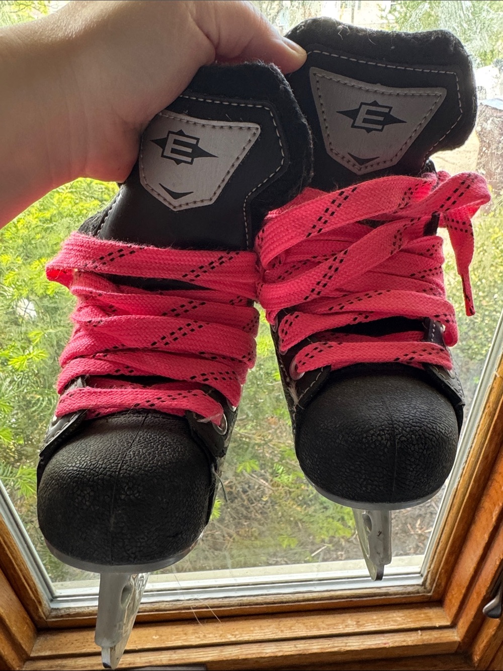 Easton Kids Black Ice Skates with Pink Laces